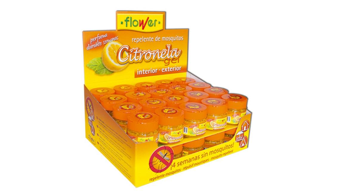 El Citronela Gel de Flower se presenta en un expositor con 40 unidades.