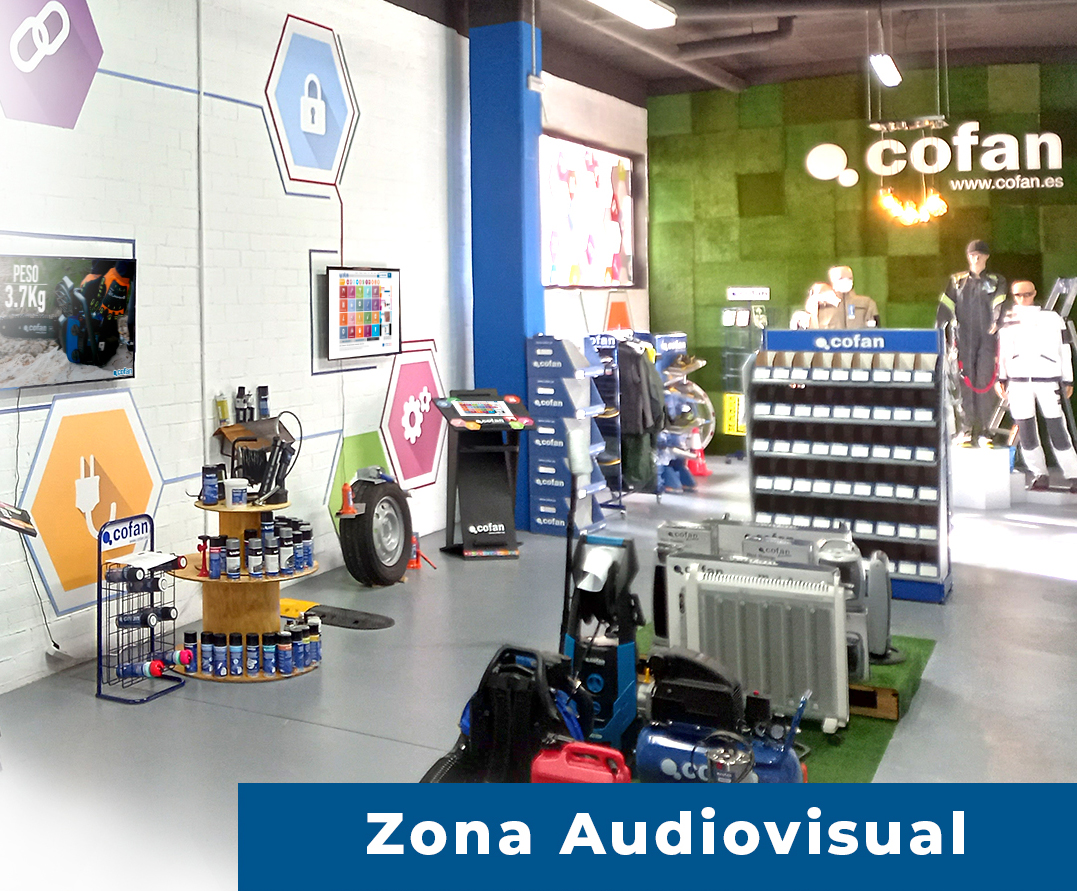 Cofan showroom Barcelona zona audiovisual