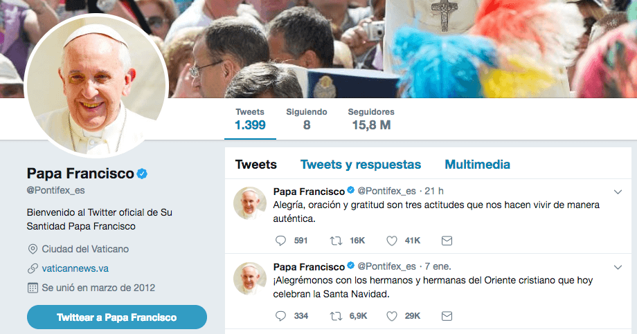 Perfil de Twitter del Papa Francisco