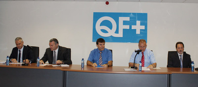 De izquierda a derecha, Juan Luque, Pau Naharro, Jaume Cladellas, Fernando Bautista y Juan Muñoz (este último, gerente de NCC).