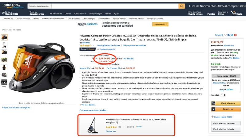 Aspirador Rowenta precio Amazon